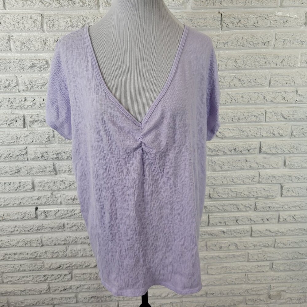 Ava Viv Womens Top 1X Plus Lavender V Neck Tee Cotton Blend Knit PUR12E